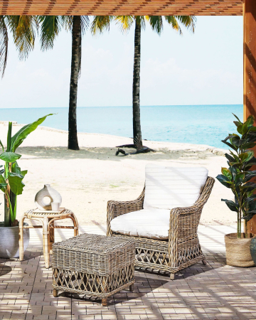 Fotoliu - RIBOLLA Garden Armchair with Natural Rattan Stool