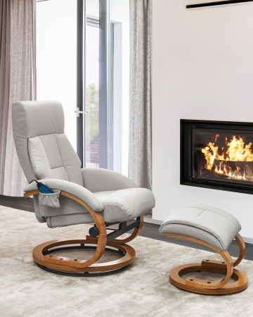 Whole Home - Force Massage Armchair with Stool Eco-Leather Light Grey