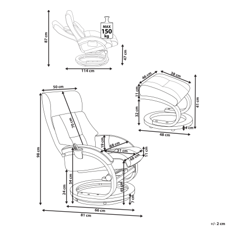 Fotoliu de masaj FORCE cu taburet Piele ecologică Nisipiu [2]