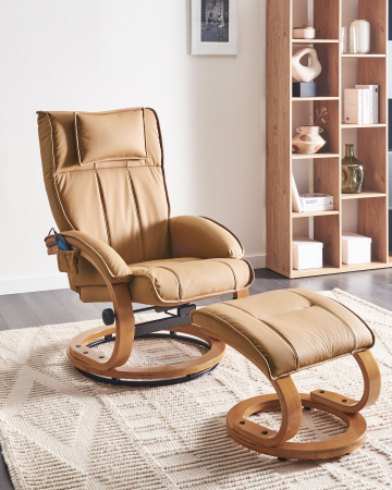 Whole Home - MAJESTIC massage chair with stool Eco-leather Light brown