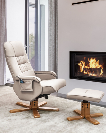 Scaun reclinabil - RELAXPRO Massage Chair with Stool Eco-leather Light Beige