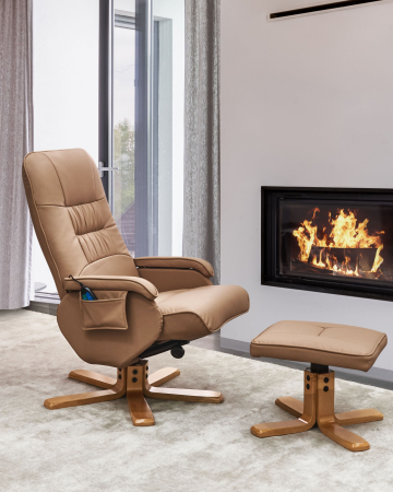 Whole Home - Relaxpro massage chair with stool Eco-leather Light Brown