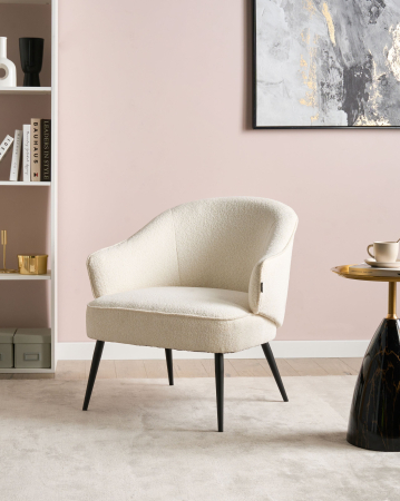 Fotoliu - Fotoliu KAYLA Boucle Alb-murdar