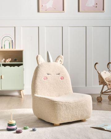 Fotoliu pentru copii - LULEA Unicorn Children's Armchair Boucle Light Beige