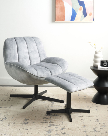 Whole Home - LIA swivel armchair with stool Velvet Light Grey
