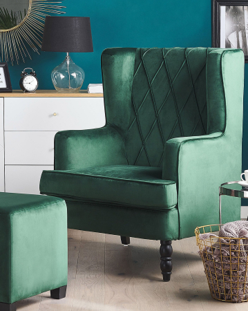 Fotoliu - SANDSET armchair with stool Velvet Dark green