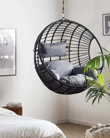 Fotoloiu suspendat - ASPIO Hanging Armchair Synthetic Rattan Black