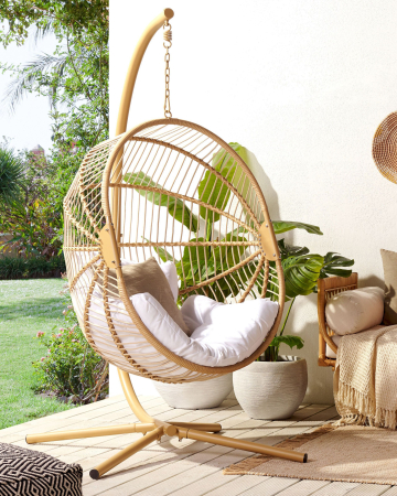 Fotoloiu suspendat - ACRI Hanging Armchair with Stand Synthetic Rattan Beige