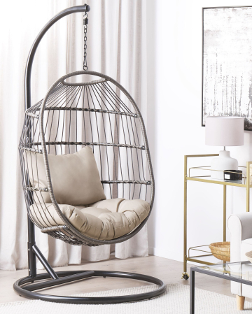 Fotoloiu suspendat - ALBA Suspended Armchair with Stand Synthetic Rattan Black