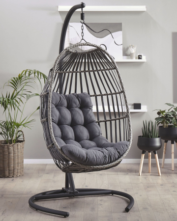 Fotoloiu suspendat - Hanging Armchair with Support SESIA Synthetic Rattan Dark Grey
