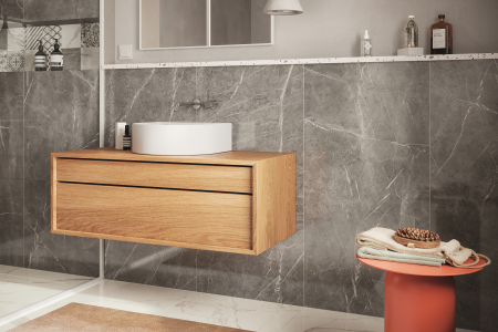 Gresie MVI Grigio 60x120 LP/RT, grosime 9 mm, lucioasă, margini rectificate, aspect marmură gri. Eleganță și durabilitate premium pentru pardoseli și pereți interiori [1]