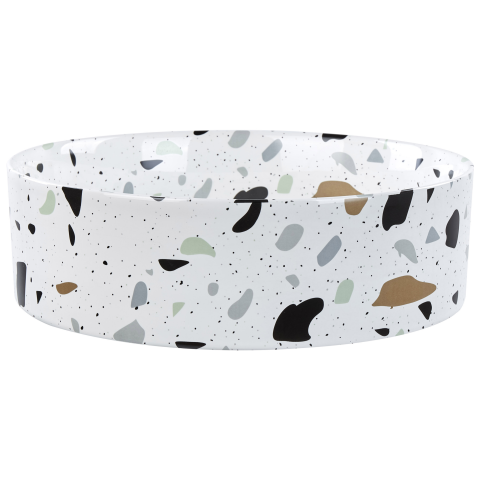 NULES Countertop Washbasin ⌀ 40 cm Ceramic Terrazzo White [1]