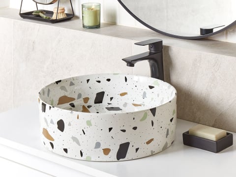 Lavoare - Lavoar pe blat NULES ⌀ 40 cm Ceramică Terrazzo alb