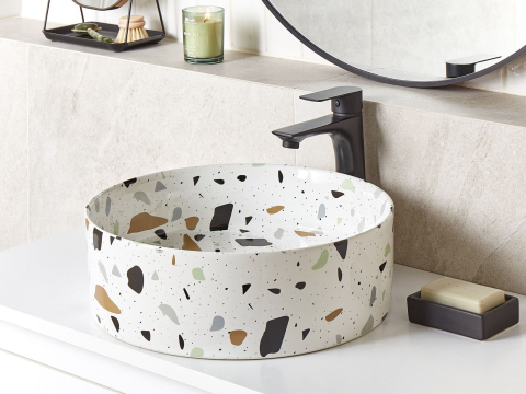 Lavoare - NULES Countertop Washbasin ⌀ 40 cm Ceramic Terrazzo White