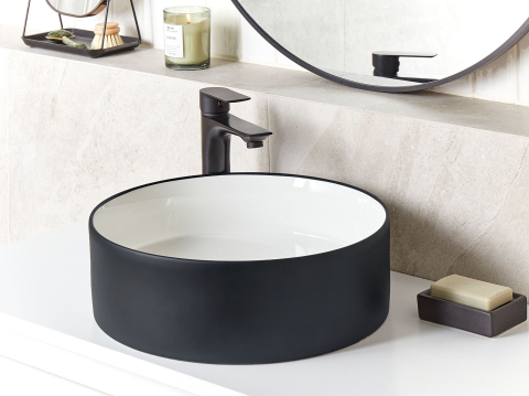 Lavoare - Lavoar pe blat TEBAR ⌀ 40 cm Ceramică Negru/Alb