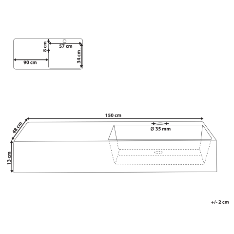 CUSCO wall-mounted washbasin 150 x 48 cm Mineral composite Black [2]