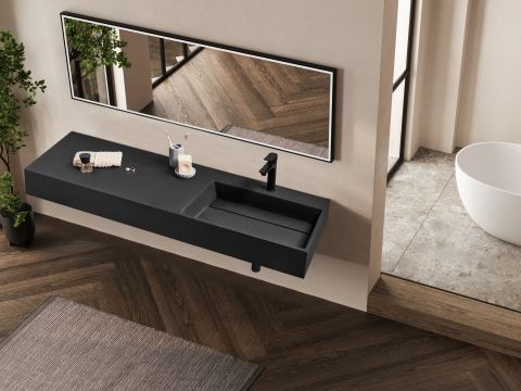 Lavoare - CUSCO wall-mounted washbasin 150 x 48 cm Mineral composite Black