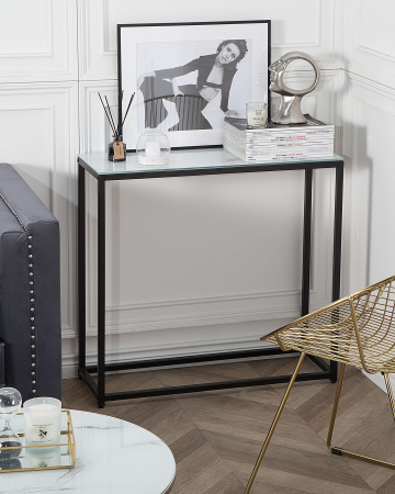 Masă consolă - DELANO Console Table Tempered Glass Marble/Black