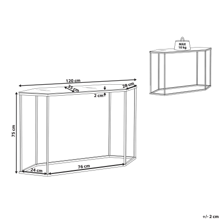 Masă consolă PERRIN Sticlă securizată Marmură/Negru [2]