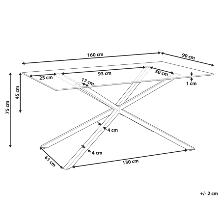Masă de dining CORA Auriu 160 cm 90 cm Sticlă securizată [2]