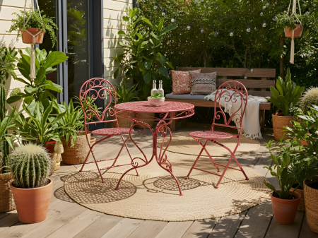 Masă rotundă - Masă de grădină ALBINIA 70 cm 70 cm Metal Bordo