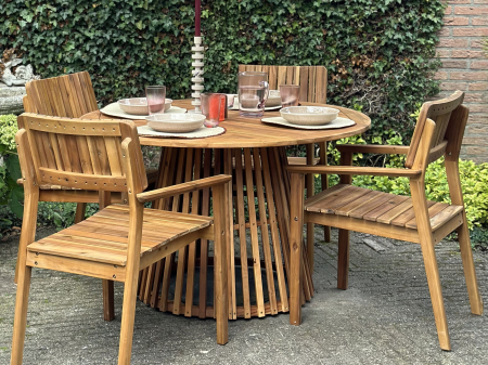 Masă rotundă - Masă dining de exterior AGELLO 120 cm 120 cm Lemn de acacia Maro