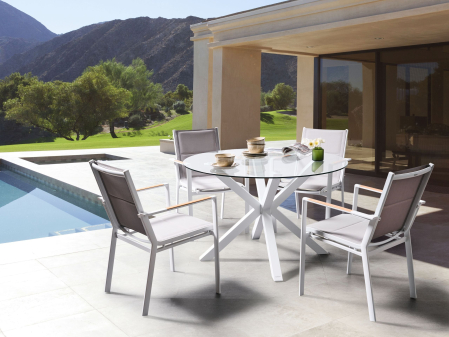 Masă rotundă - Masă dining de exterior MALETTO 120 cm 120 cm Sticlă Alb