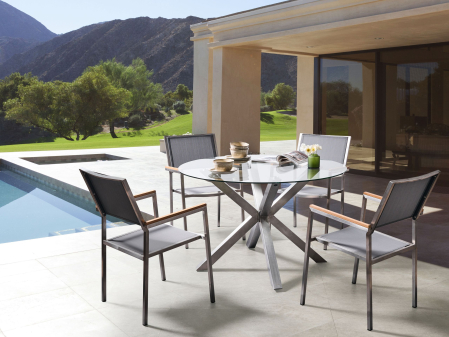 Masă rotundă - Masă dining de exterior MALETTO 120 cm 120 cm Sticlă Argintiu