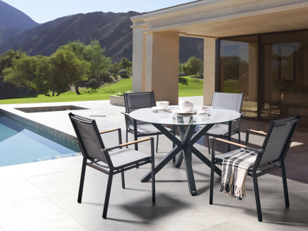 Masă rotundă - Masă dining de exterior MALETTO 120 cm 120 cm Sticlă Negru