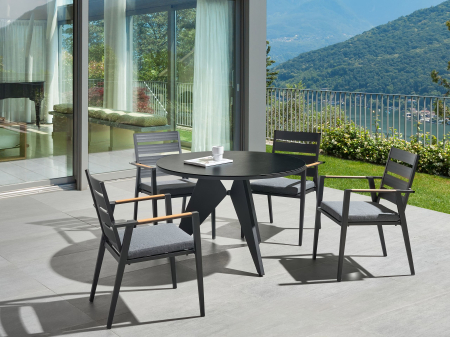 Masă rotundă - Masă dining de exterior OLMETTO 83 cm 110 cm Sticlă Negru