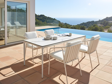 Mese - Masă dining de exterior SOVARETO 180 cm 90 cm efect marmorat Alb marmură