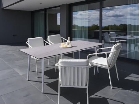 Tables - Outdoor dining table TOLENTINO 180 cm 90 cm stone effect Travertine look