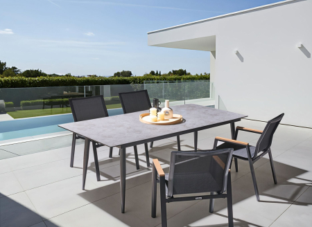 Tables - Outdoor dining table TOLENTINO 180 cm 90 cm stone effect Light grey