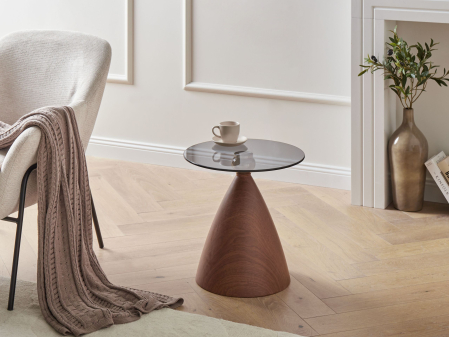 Mese - Masă laterală CORELLA Sticlă securizată Maro/Negru