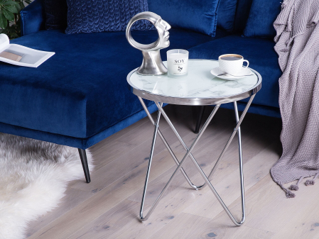 Mese - Masă laterală MERIDIAN Sticlă securizată Marmură/Argintiu