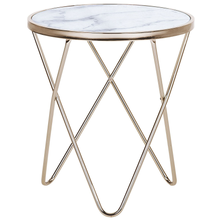 MERIDIAN Side Table Tempered Glass Marble/Gold [1]