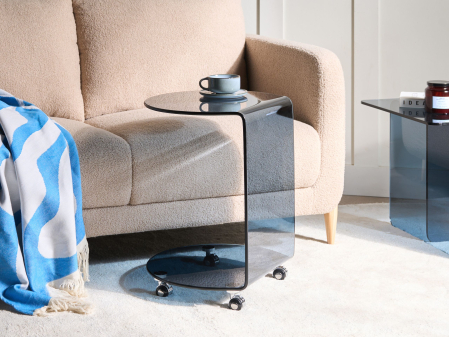 Mese - Masă laterală MINTO Sticlă securizată Albastru cu roți