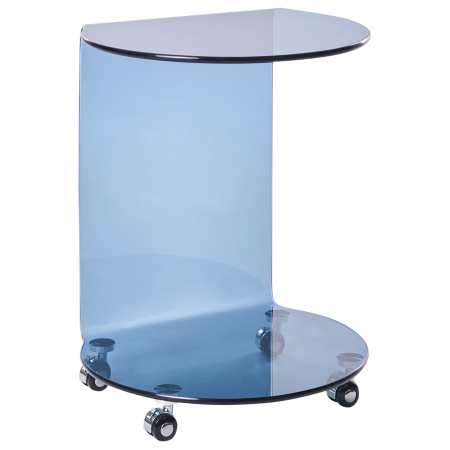 MINTO side table Tempered glass Blue with wheels [1]