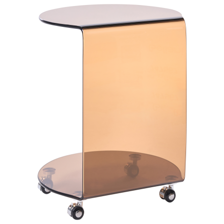 MINTO side table Tempered glass Brown with wheels [4]