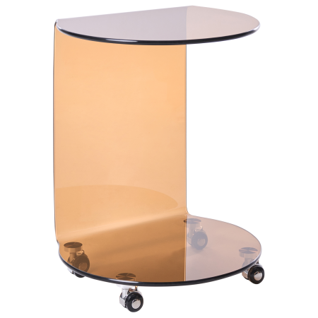 MINTO side table Tempered glass Brown with wheels [1]