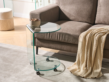 Mese - Masă laterală MINTO Sticlă securizată Transparent cu roți