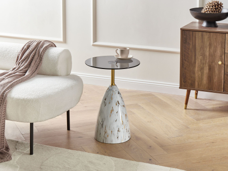 Mese - Masă laterală WABBY Sticlă securizată Alb marmură