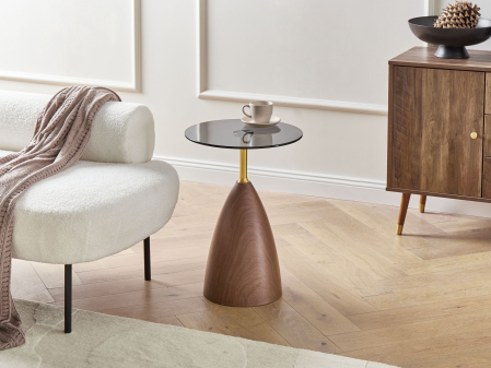 Mese - Masă laterală WALLIS Sticlă securizată Maro/Negru