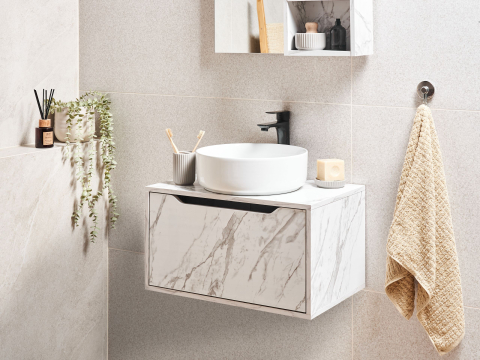 Lavoare - Mască pentru lavoar de perete PETROLINA 60 cm Alb marmură