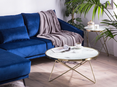 Mese - Măsuță de cafea MERIDIAN Sticlă securizată Marmură/Auriu