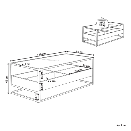 Măsuță de cafea WACO Sticlă securizată Negru cu depozitare [2]