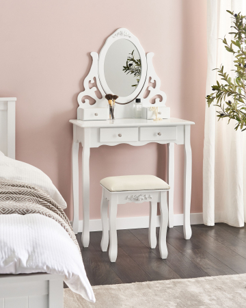 Masă de toaletă - Make-up table with mirror and stool AMOUR White