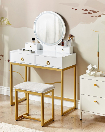 Masă de toaletă - Make-up table with mirror and stool AUXON LED White