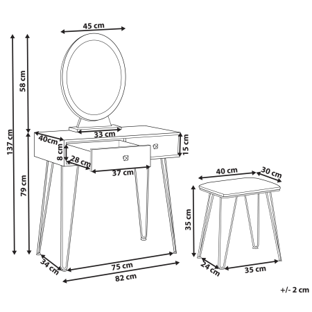 Masuță de machiaj cu oglindă și taburet CAEN LED Alb [2]