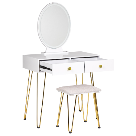 Masuță de machiaj cu oglindă și taburet CAEN LED Alb [5]